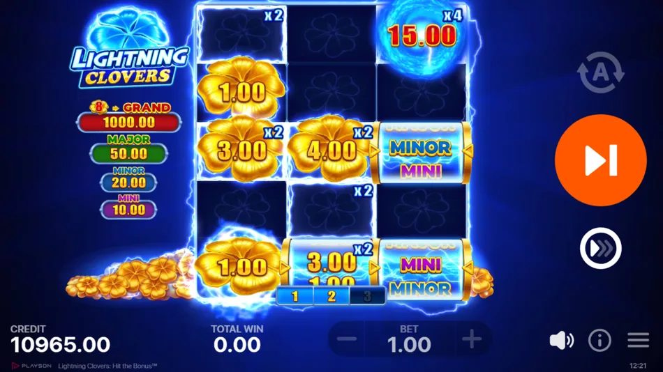 Sticky Bonus symbol locked on the reels during Lightning Clovers Bonus Game with the re-spin counter visible