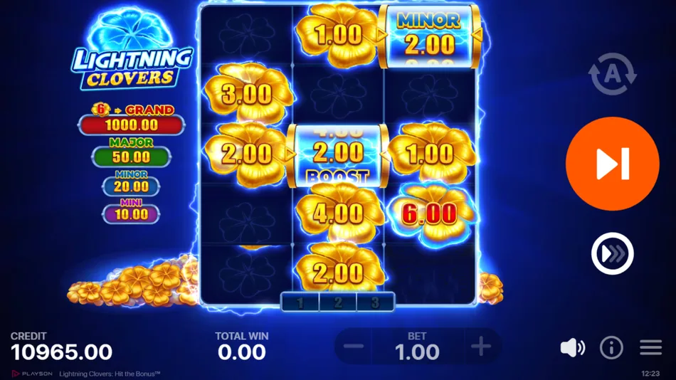 Boost symbol collecting combined values from several cells during the Lightning Clovers Bonus Game